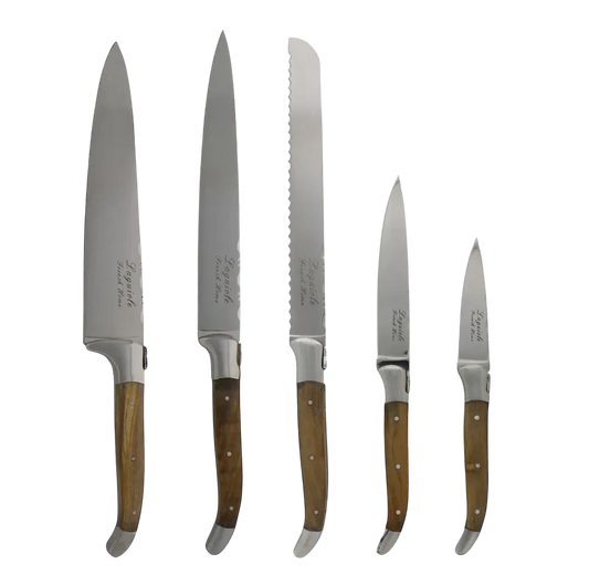 Laguiole Olivewood 5pc Knife Set & Display