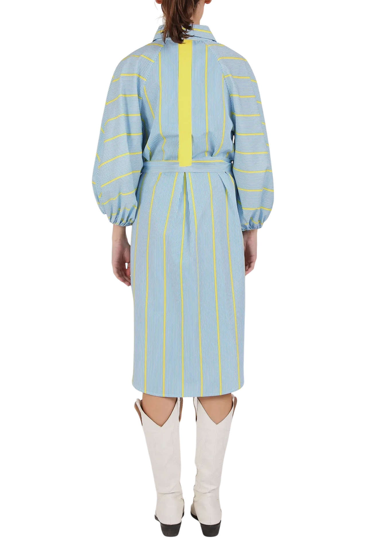 Striped Contrast Belted Shirt Dress