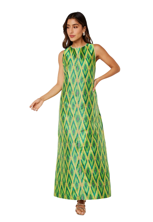 Hannah Dress Lime Ikat Jacquard