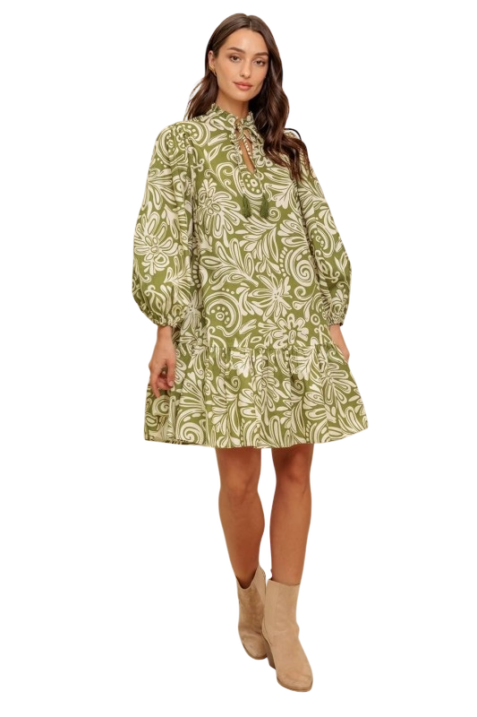 Olive Leaves Drop Waist Mini