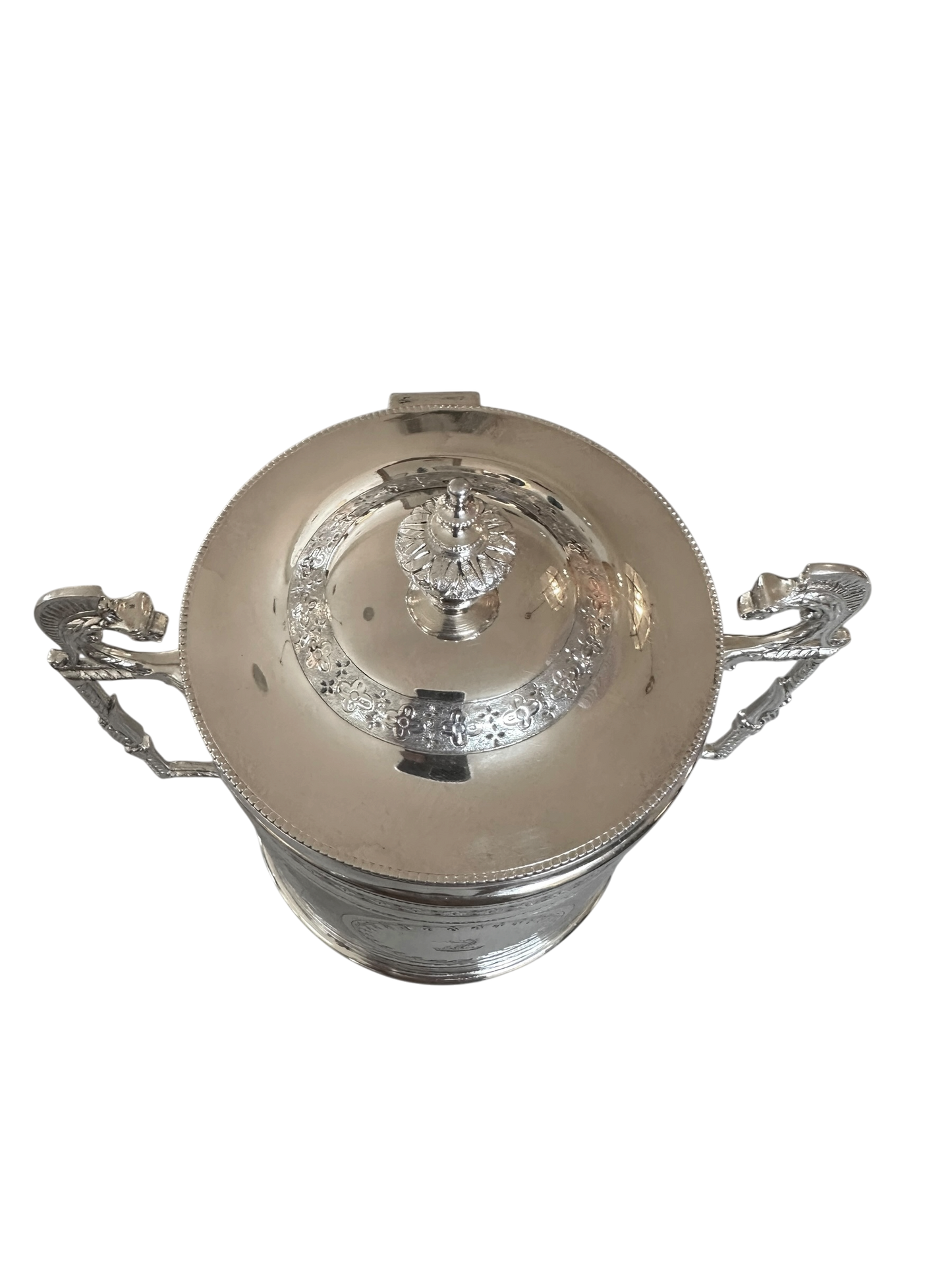 Crested Biscuit Box w/ Roman Scenes English Silver Plate c. 1875