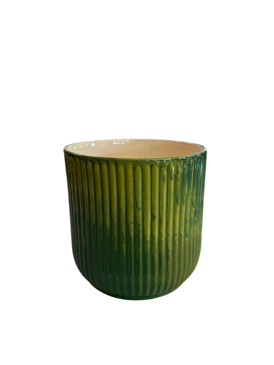 Fluted Cache Pot in Green Geode