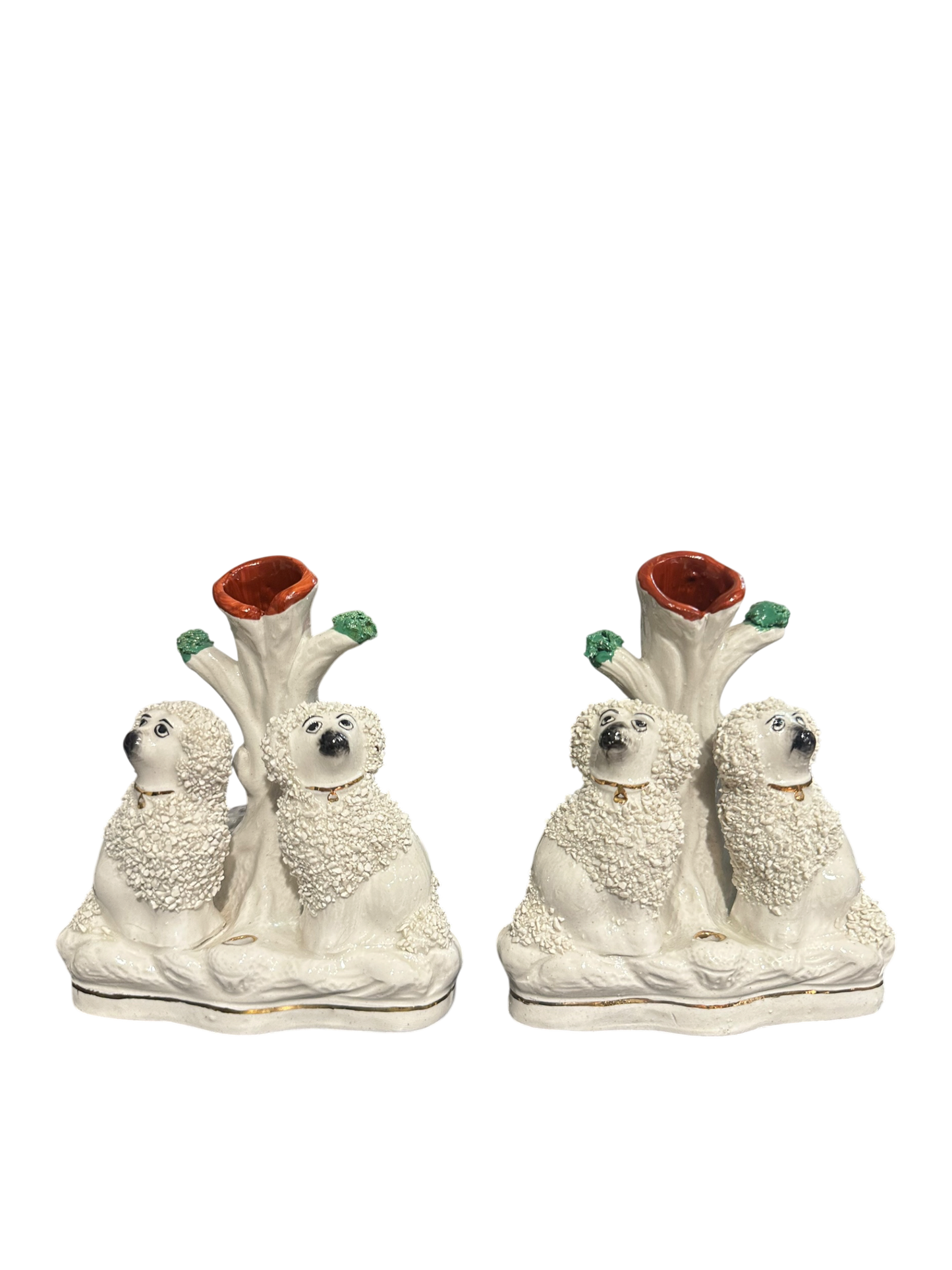 Pair of Staffordshire Sanded Poodle Spill Vases