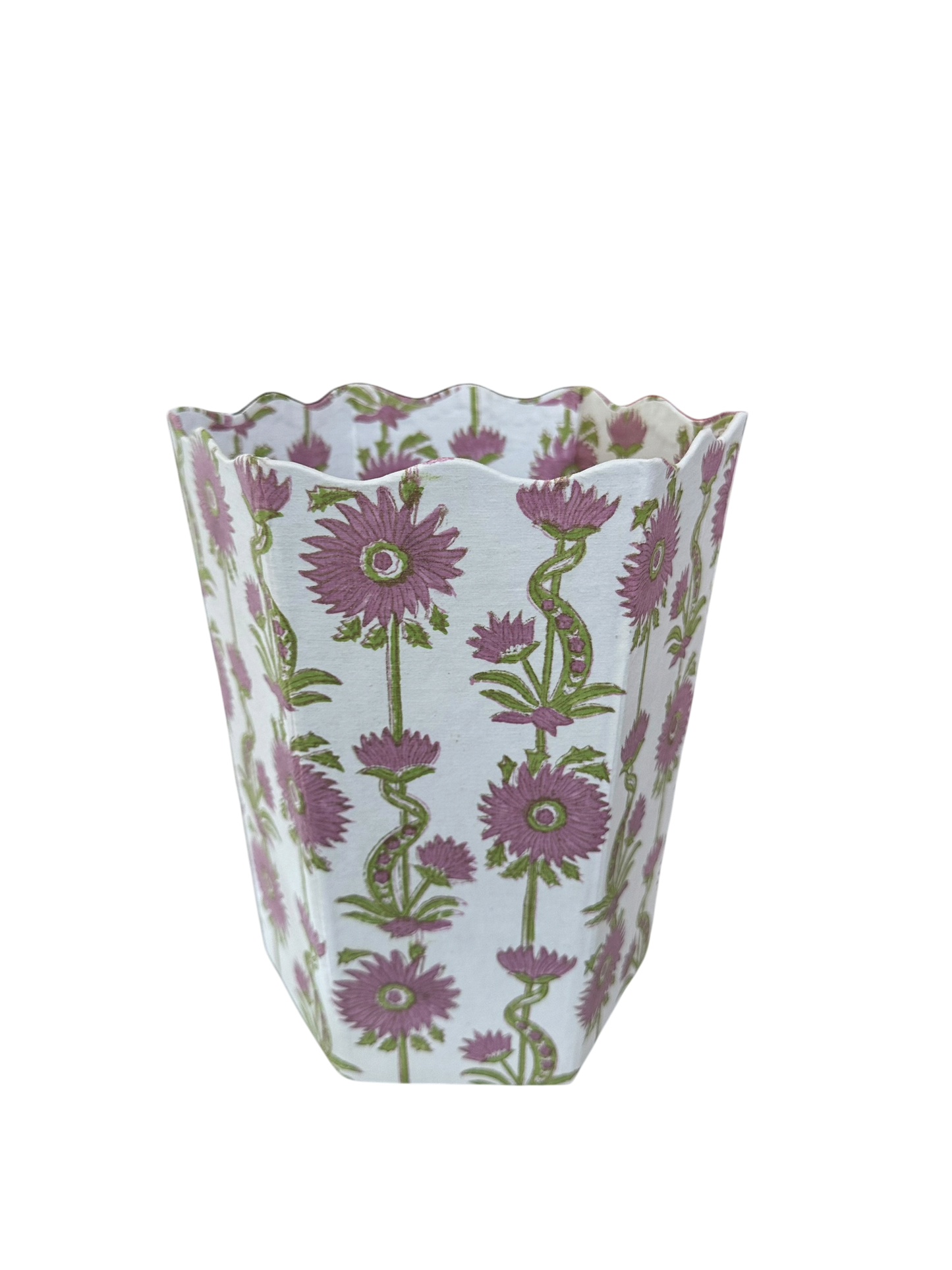 Floral Vines Scalloped Waste Bin - Lilac