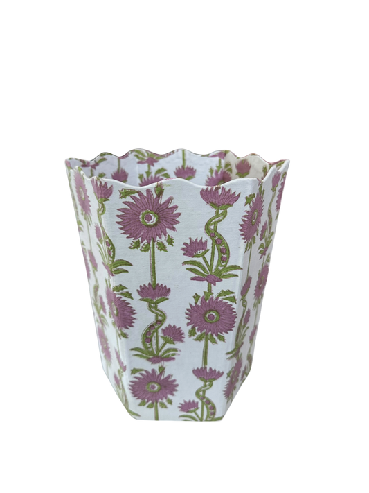 Floral Vines Scalloped Waste Bin - Lilac