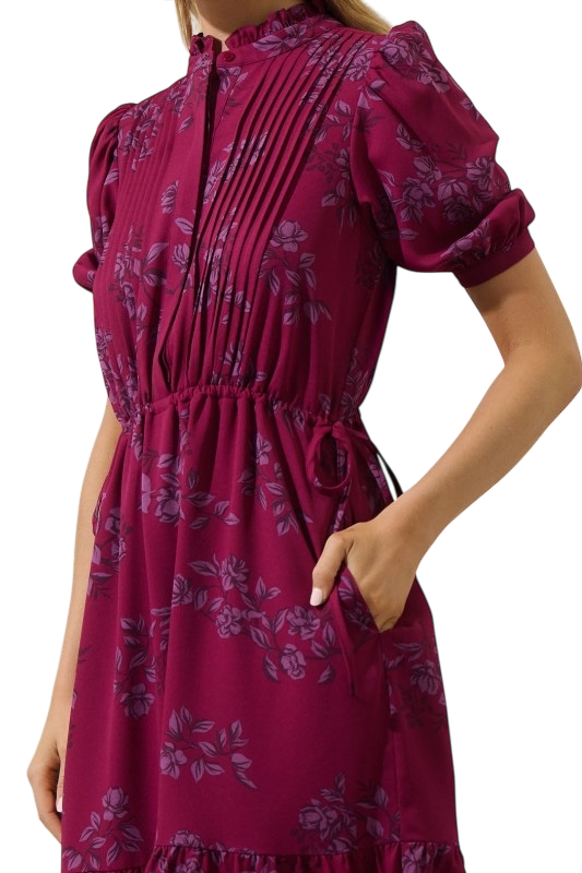 Pleated Floral Midi Dress