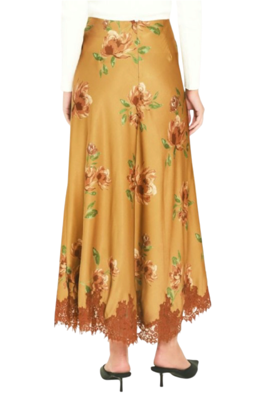 Silk Floral Lace Trim Skirt