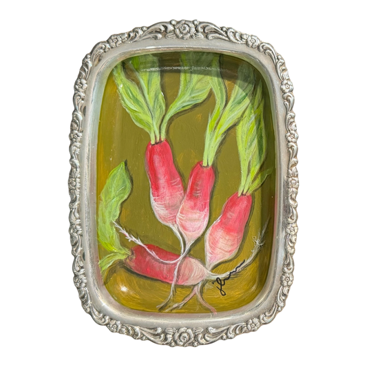 Jenn Leverett Art - Radishes on Rectangular Silver