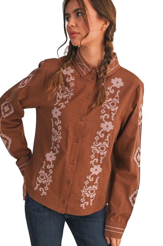 Western Embroidered Button Up Top