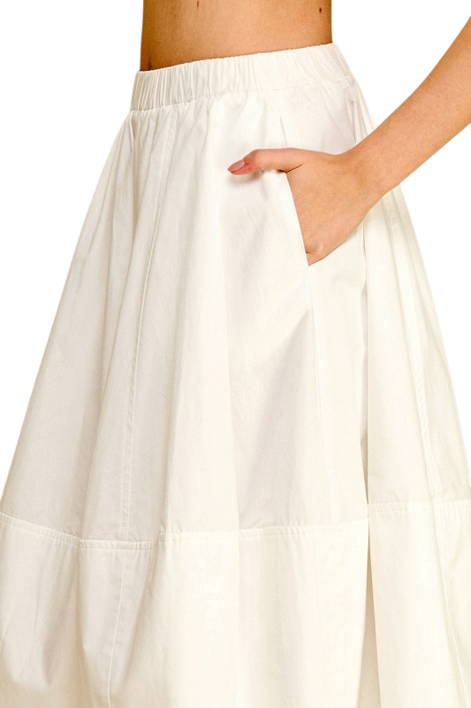 Solid Poplin Midi Skirt - Off White