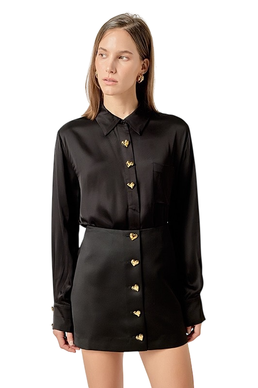 Heart Button Up Satin Shirt