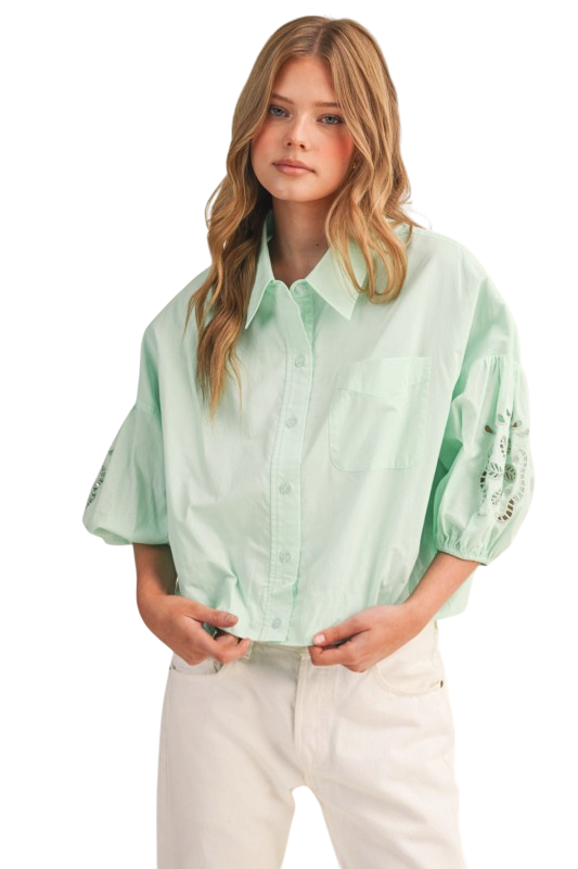 Embroidered Bubble Sleeve Top