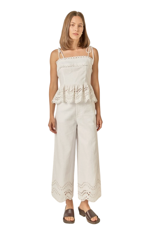 Eyelet Trim Linen Pants