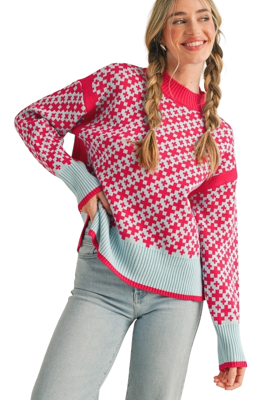 Mock Neck Side Slit Pullover Sweater