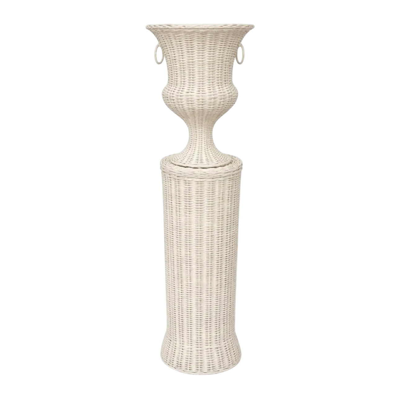 White Round Wicker Urn & Pedestal