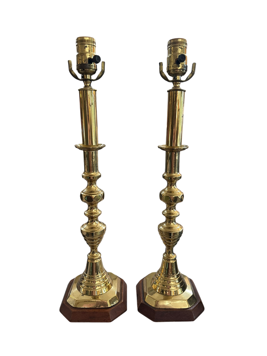 Pair of Vintage Brass Candlestick Lamps