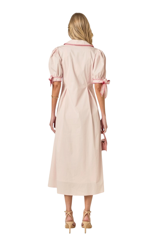 Stitch Detailed Midi Dress - Pink