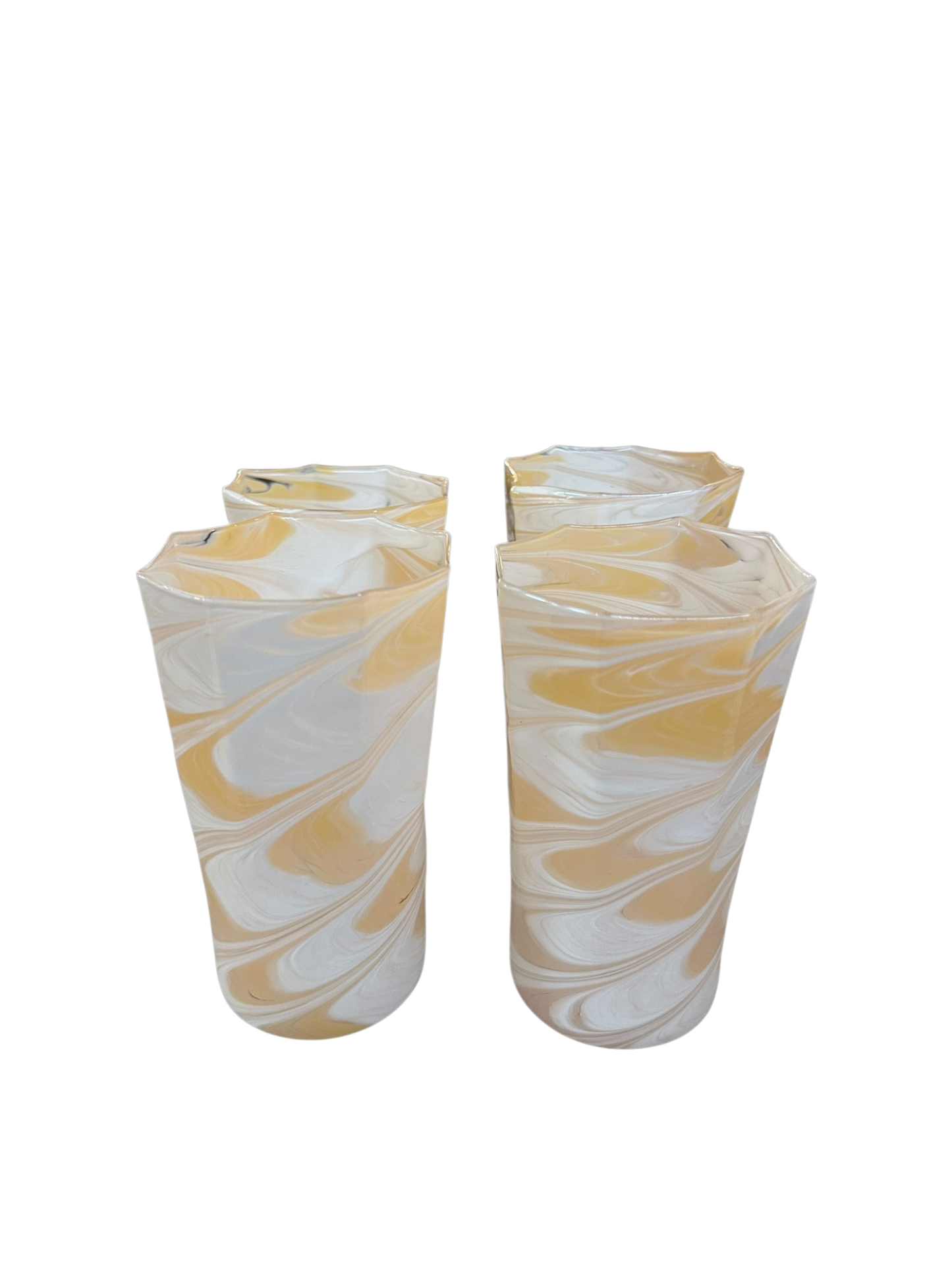 Set of 4 Tall Apricot/White Marbled Octagonal Twist Glasses