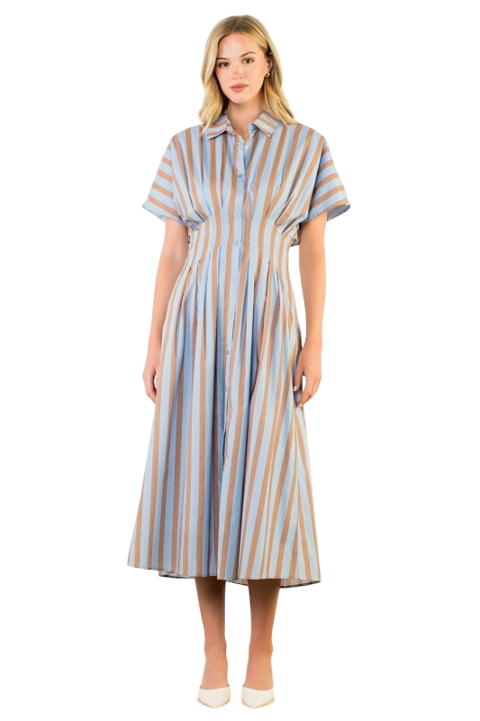 Striped Pintuck Waist Midi