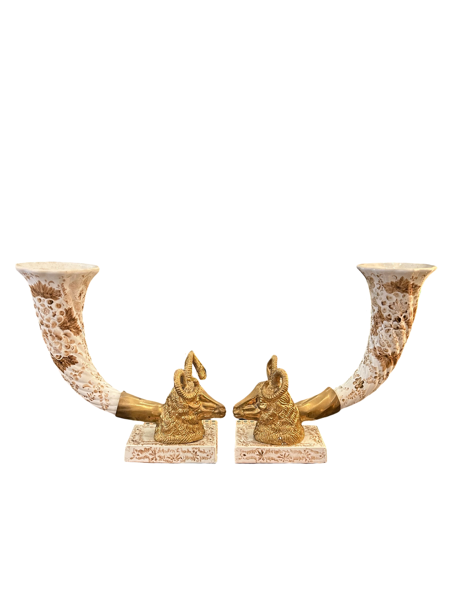 Pair of Vintage Rams Head Cornucopia