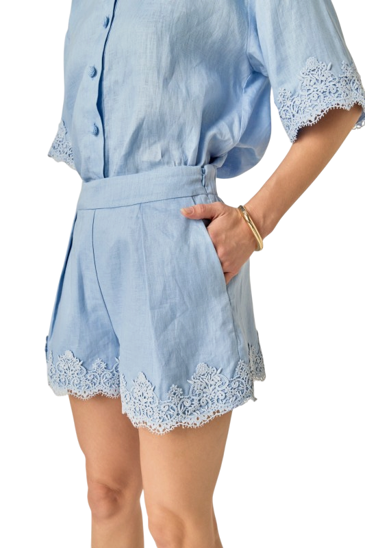 Linen Lace Shorts - Powder Blue