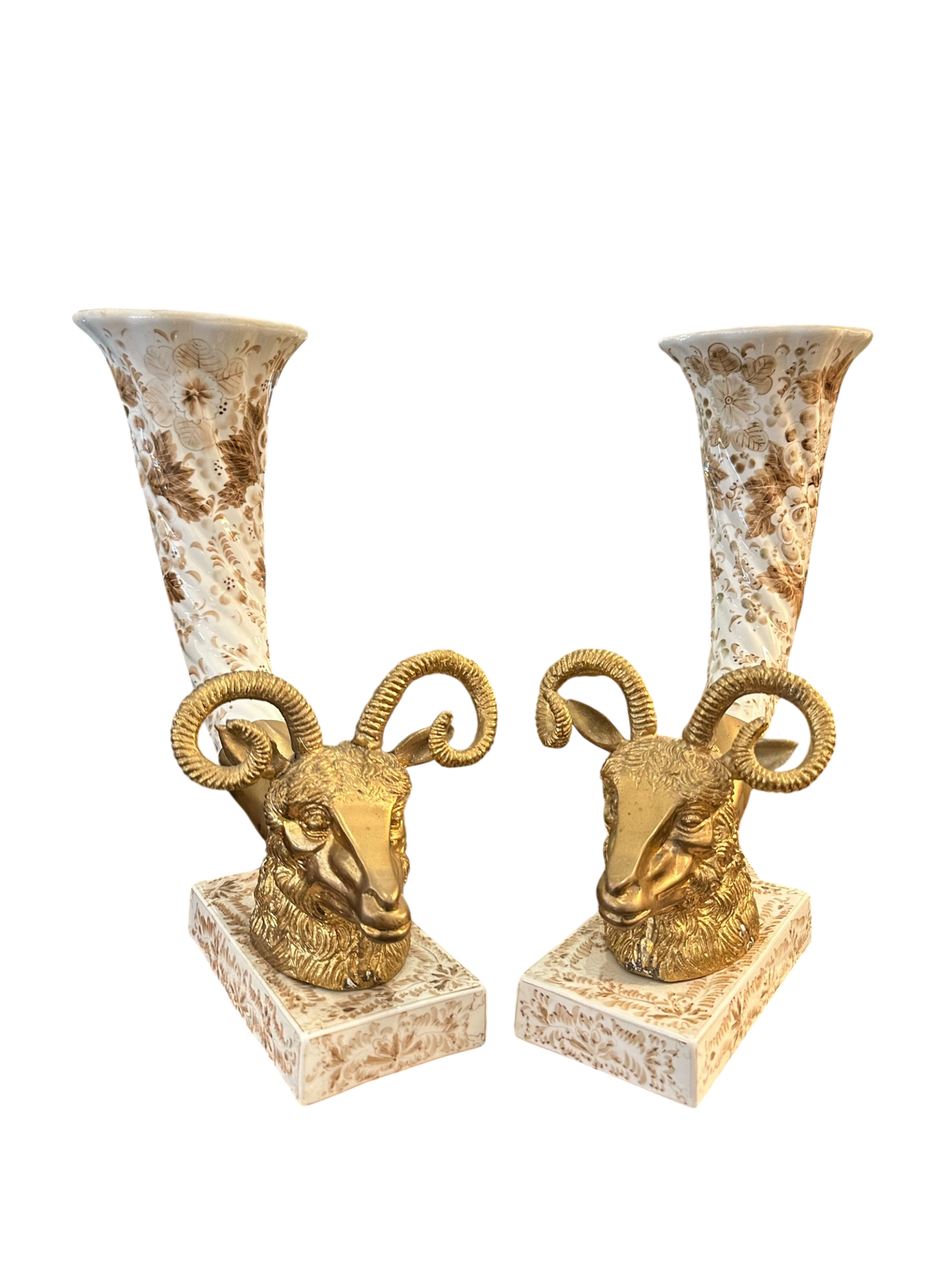 Pair of Vintage Rams Head Cornucopia