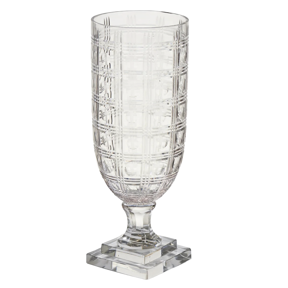 Pair of Clear Glass Etched Hurricanes