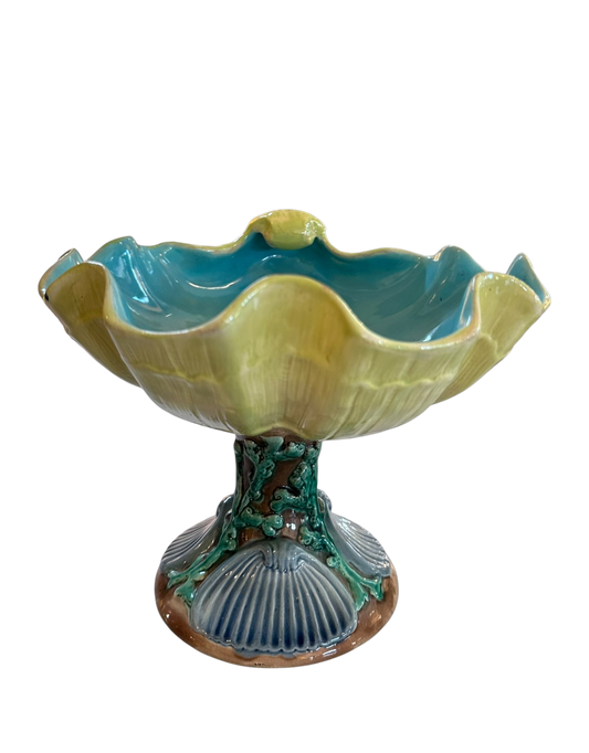 Vintage Majolica Pedestal Shell Compote