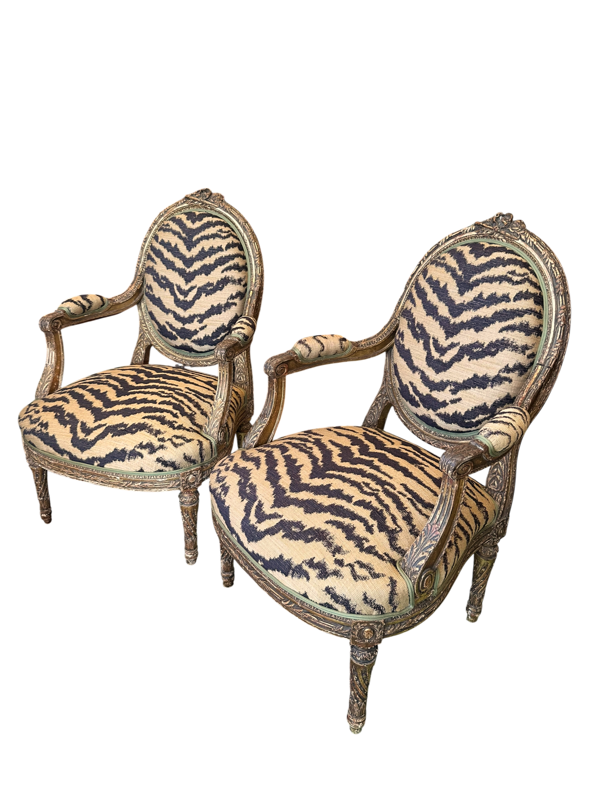 Pair of Louis XVI Armchairs in Schumacher Tiger