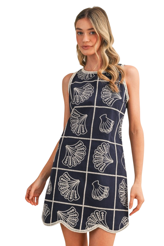 Embroidered Shells A-Line Mini Dress