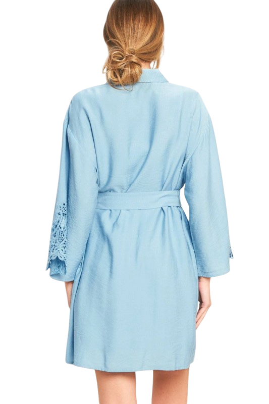 Eyelet Sleeve Belted Shirt Dress