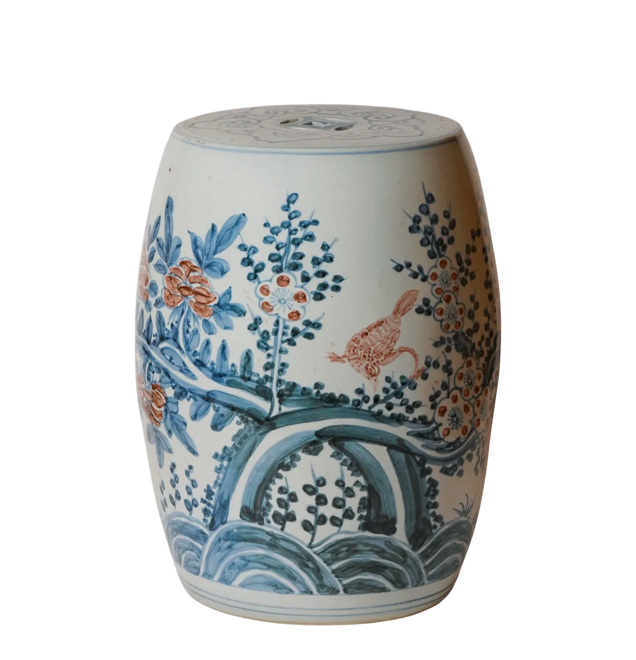 Red & Blue Bird and Flower Garden Seat