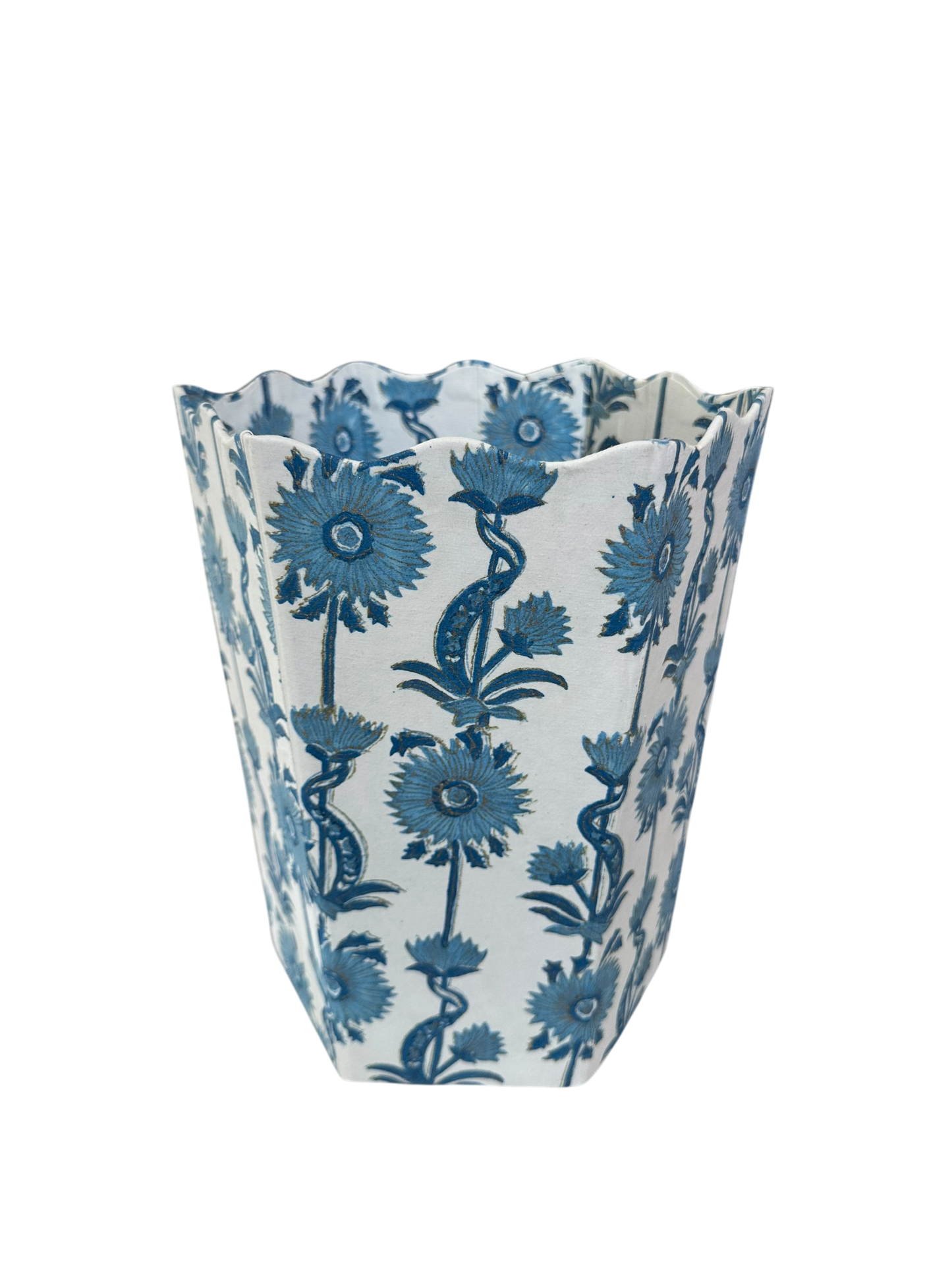 Floral Vines Scalloped Waste Bin - Blue