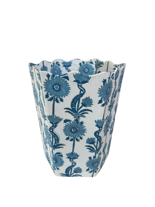 Floral Vines Scalloped Waste Bin - Blue