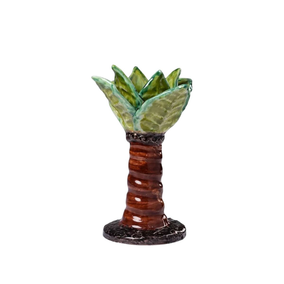 Small Palm Tree Candlestick - Dark Brown & Green
