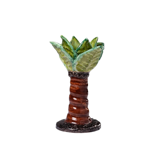 Small Palm Tree Candlestick - Dk. Brown & Green