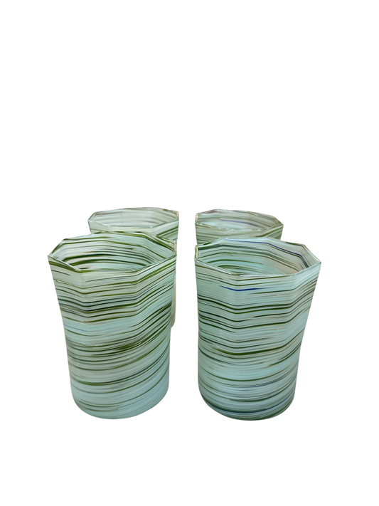 Set of 4 Short Aqua/Green Octagonal Twist Glasses