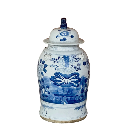 Extra Large Blue & White Four Seasons Temple Jar