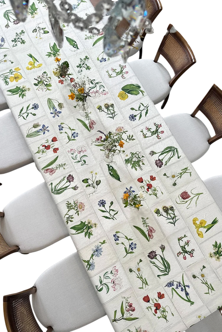 S&B x John Derian Botanical Tiles Linen Tablecloth