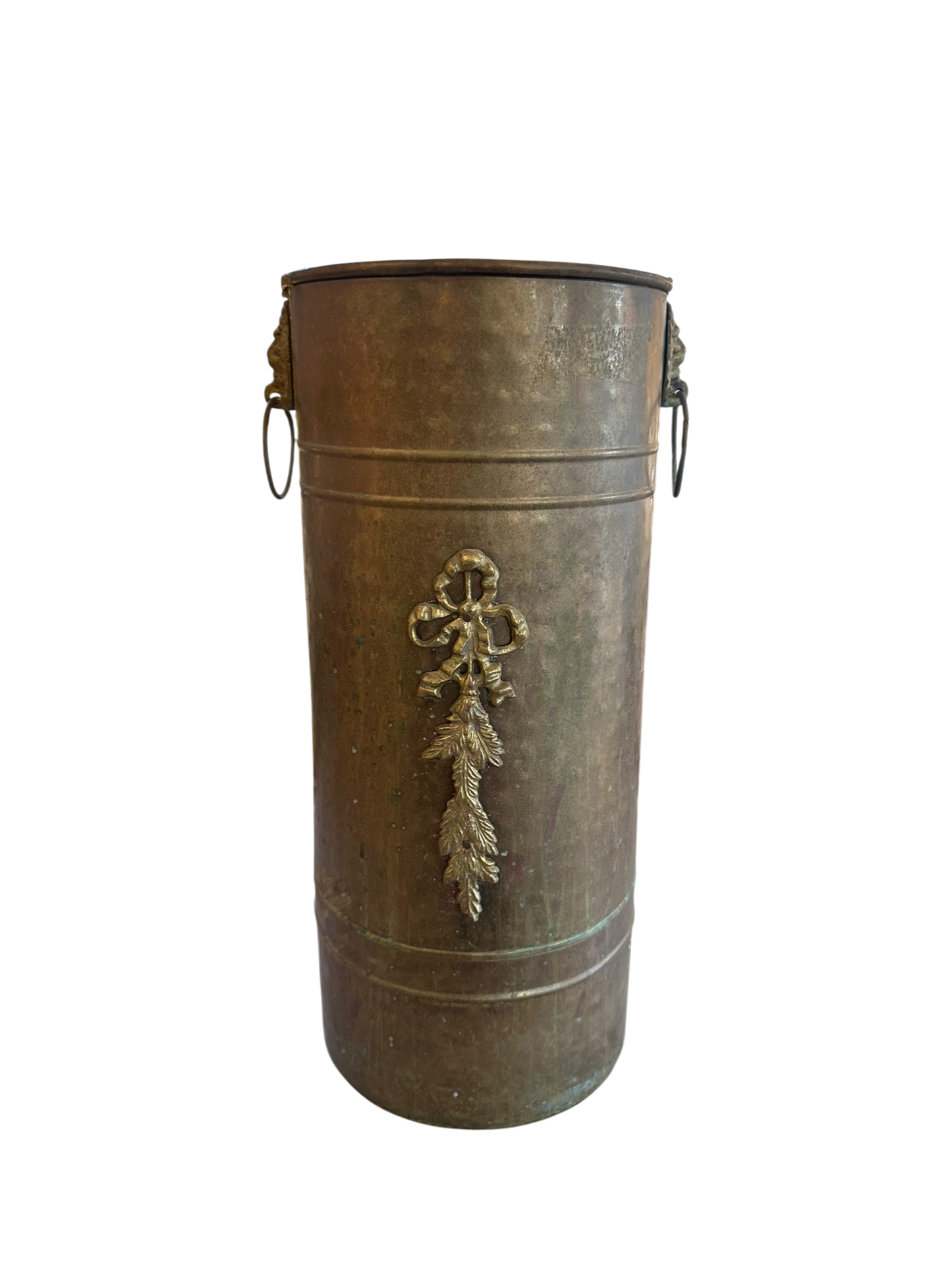 Vintage Hammered Brass Umbrella Stand w/ Ribbon II