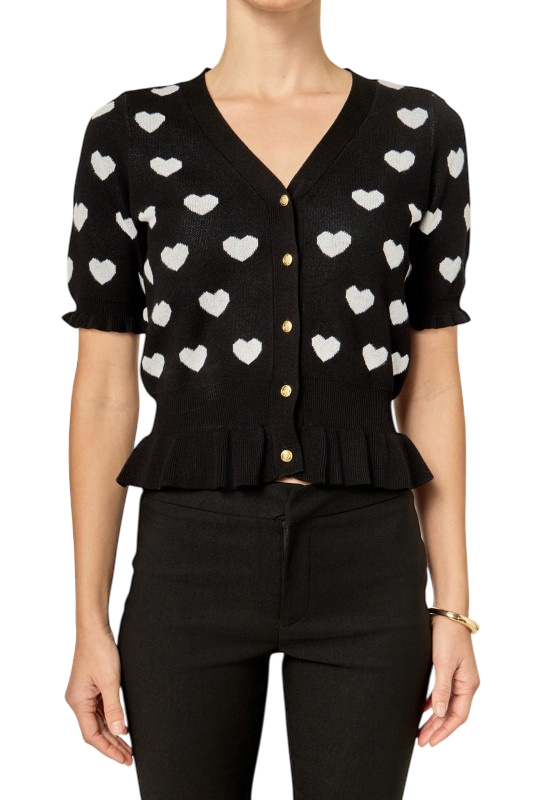 Heart Cardigan With Short Puff Sleeve