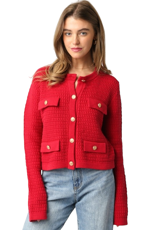 Maggie Knit Button Top - Scarlet
