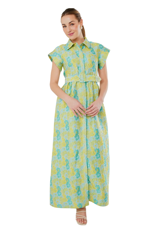 Harper Gown Green Sunflower Jacquard