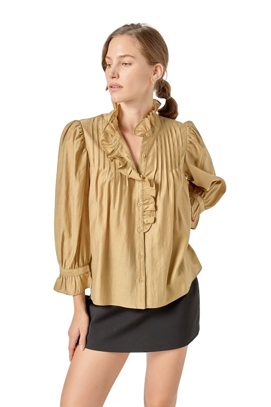 Ruffle Detailed Blouse in Olive