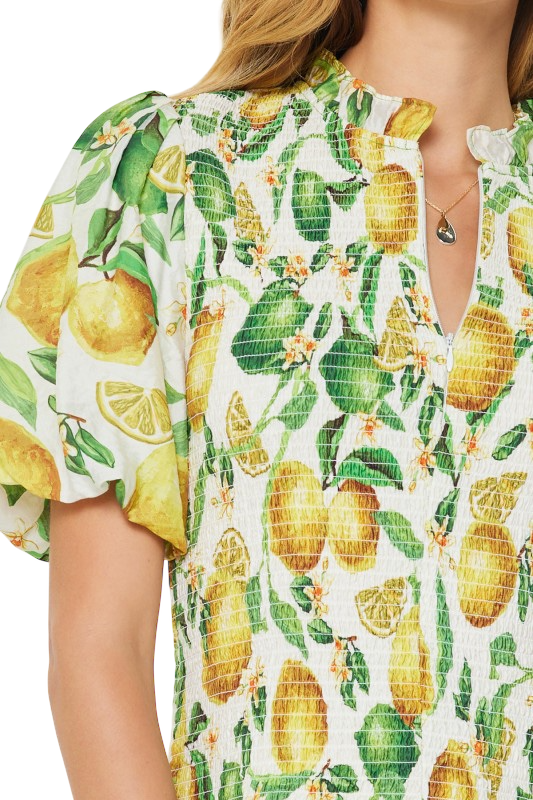 Lemon Print Smocked Top