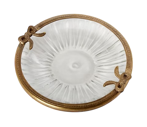 Antique Gold Finish Round Trinket Tray w/Bow