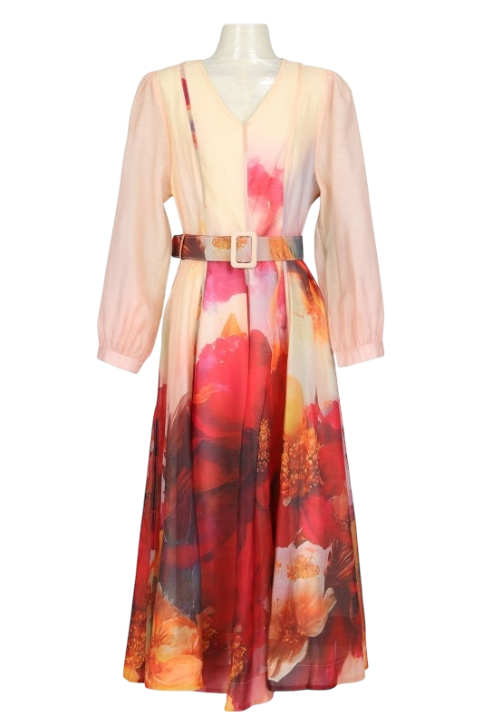 Floral Print Belted V-neck Maxi Dress