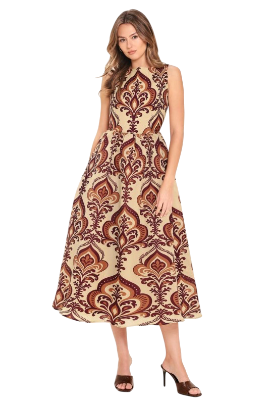Tan & Brown Ikat Midi