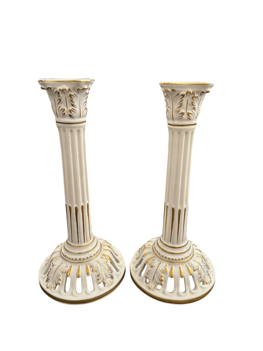 Vintage Italian Porcelain Candlestick Pair