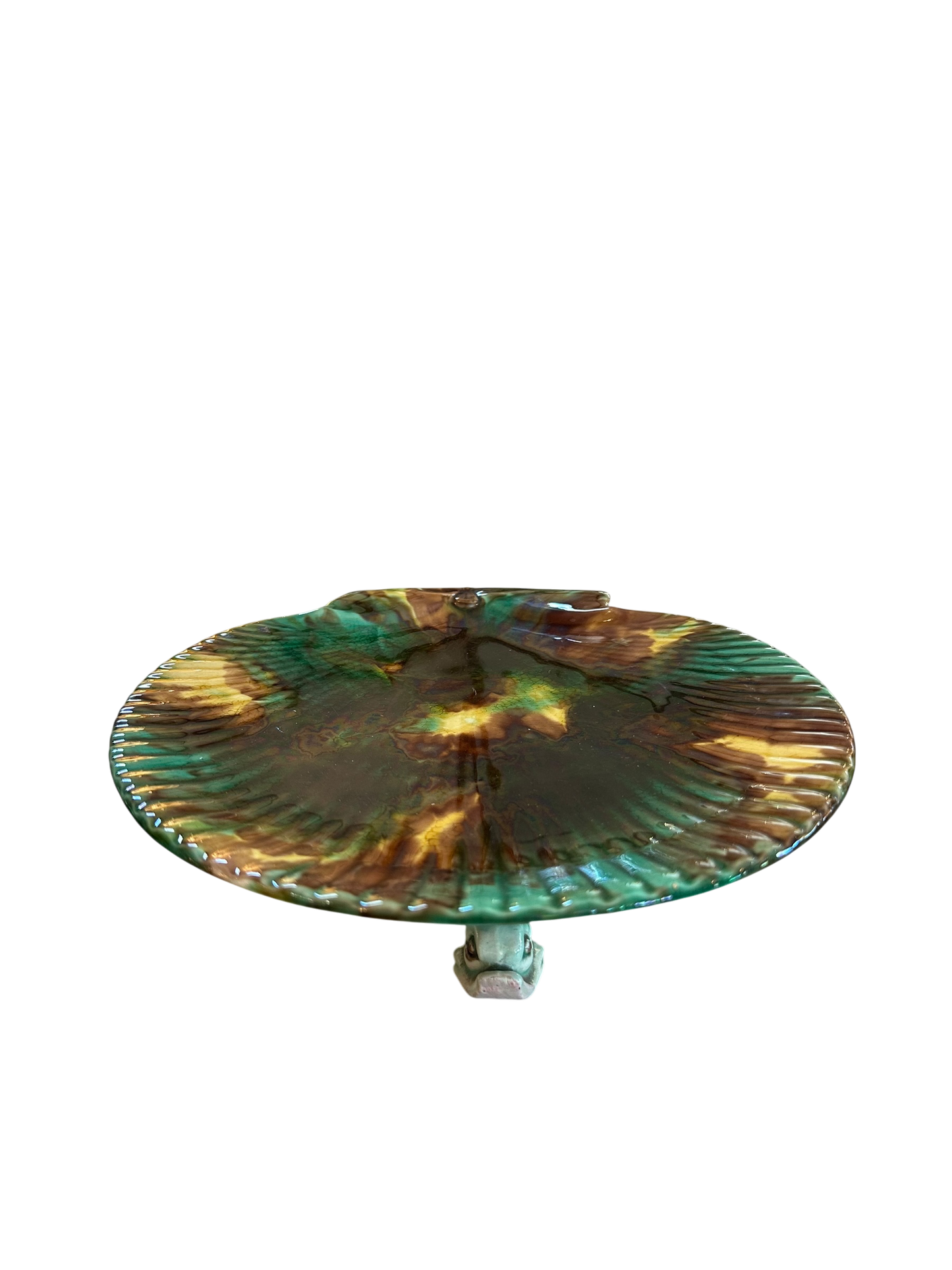 Vintage Majolica Dolphin Fish & Shell Cake Stand